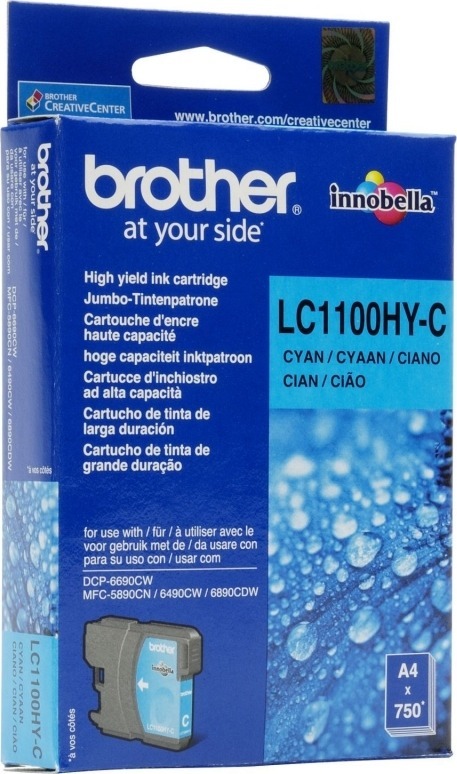 Cartus Cerneala Original Brother Cyan, LC1100HYC, pentru DCP-6690|MFC-5895|MFC-6490|MFC-6890, 750, incl.TV 0.11 RON, „LC1100HYC”