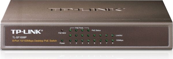 SWITCH PoE TP-LINK 8 porturi 10/100Mbps (4 PoE), IEEE 802.3af, carcasa metalica „TL-SF1008P” (timbru verde 2 lei)