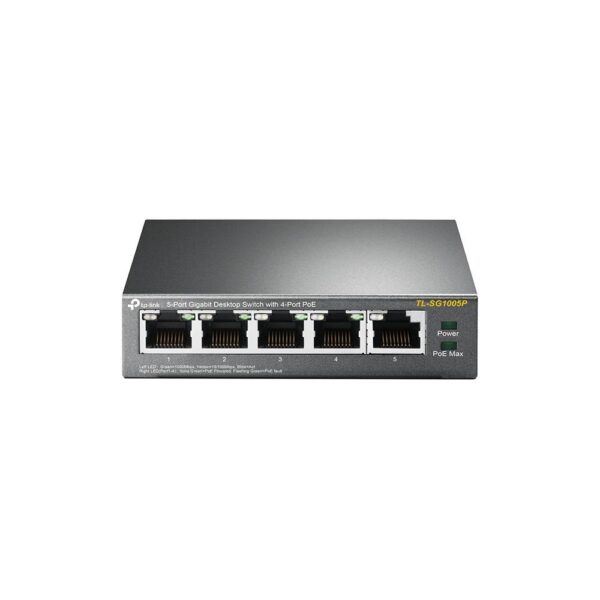 SWITCH PoE TP-LINK 5 porturi Gigabit (4 PoE), IEEE 802.3af, carcasa metalica „TL-SG1005P” (timbru verde 2 lei)