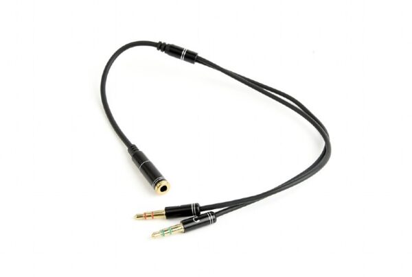 CABLU audio GEMBIRD Splitter stereo (2 x 3.5 mm jack T la 1 x 3.5 mm jack M), 20cm, metal, negru „CCA-418M” (timbru verde 0.18 lei)