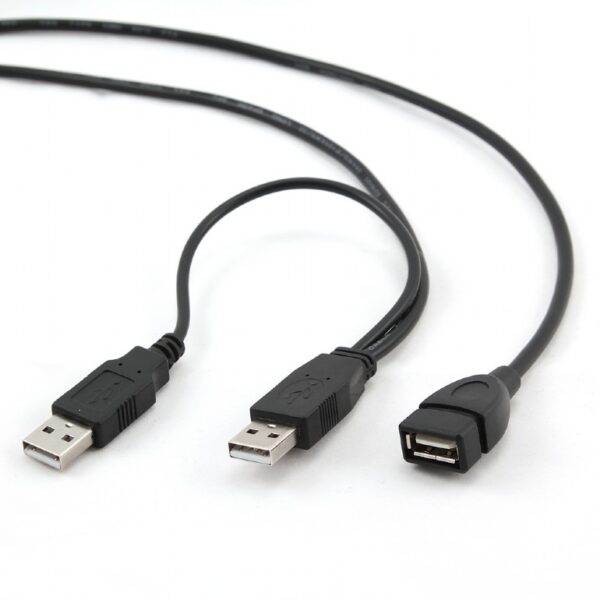 CABLU USB GEMBIRD splitter, USB 2.0 (T) la USB 2.0 (M) + USB 2.0 (T), 0.9m, conectori auriti, extensie conector USB, negru, „CCP-USB22-AMAF-3” (include TV 0.06 lei)