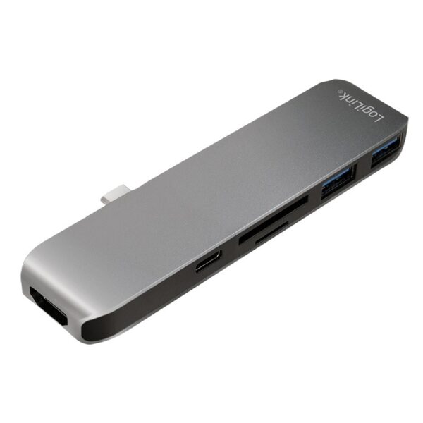 HUB extern LOGILINK, porturi USB: USB 3.0 x 2, USB 3.1 Type C, conectare prin USB 3.2 Type C, alte porturi: HDMI, SD, MicroSD, argintiu cu negru, „UA0301” (include TV 0.8lei)