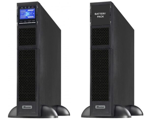 UPS MUSTEK Online cu Sinusoida Pura, rack,10000VA/ 10000W, AVR, iesire Terminal Block, display LCD, 16 x baterie 12V/9Ah, Backup>2.5min, incarc.9h, USB, RS232,dubla conv., rack2U, bloc de baterii externe, „10000-LCD-ON-R20” (include TV 35lei)