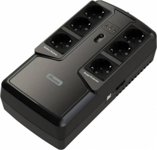 UPS MUSTEK Offline (fara AVR), 800VA/ 400W, 6 x socket Schuko, indicatie status cu LED, 1 baterie 12V/5Ah, Backup: 5 min., incarcare: pana la 6h, conector USB, combo RJ45, „PowerMust 800 Offline” „800-LED-OFF-T10” (include TV 3.5lei)