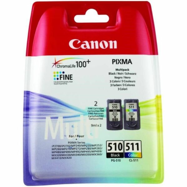 Combo-Pack Original Canon Black/Color, PG-510/CL-511, pentru Pixma IP2700|MP230|MP240|MP250|MP260|MP270|MP280|MP282|MP480|MP490|MP495|MX320|MX330|MX340|MX350|MX360|MX410|MX420, , incl.TV 0.11 RON, „BS2970B010AA”