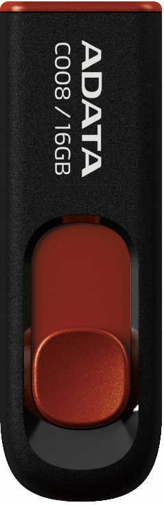 MEMORIE USB 2.0 ADATA 16 GB, retractabila, carcasa plastic, negru / rosu, „AC008-16G-RKD” (include TV 0.03 lei)
