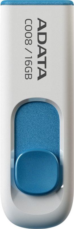 MEMORIE USB 2.0 ADATA 16 GB, retractabila, carcasa plastic, alb / albastru, „AC008-16G-RWE” (include TV 0.03 lei)