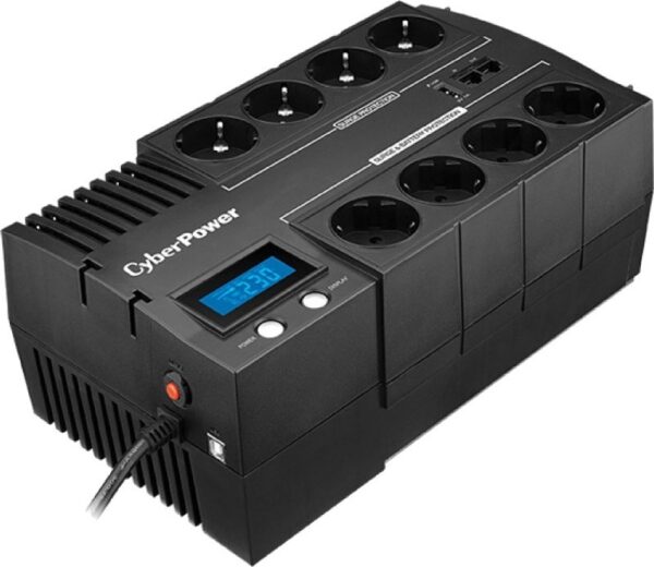 UPS CYBER POWER Line Int. cu management, LCD, brick, 1000VA/ 600W, AVR, 8 x socket Shucko, display LCD, 1 x baterie 12V/9Ah, Backup 42-60min, incarc.8h, USB, USB Charger Port, combo RJ45, GreenPower (Energy Saving),”BR1000ELCD” (timbru verde 11 lei)