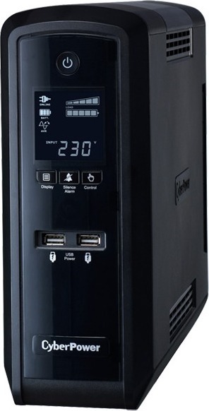 UPS CYBER POWER Line Int. cu Sinusoida Pura, tower, 1300VA/ 780W, AVR, 6 x socket Shucko, display LCD, 2 x baterie 12V/7Ah, Backup 2-9min, incarc.8h, USB, USB charger, RS232, combo RJ45, GreenPower, seria CP,”CP1300EPFCLCD” (include TV 10lei)