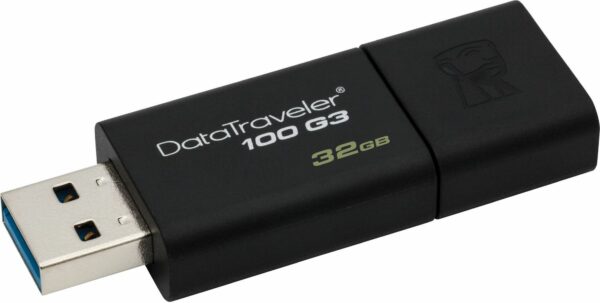 MEMORIE USB 3.0 KINGSTON 32 GB, cu capac, carcasa plastic, negru, „DT100G3/32GB” (timbru verde 0.03 lei)