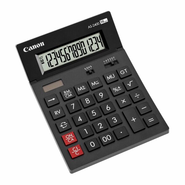 Calculator de birou CANON, AS-2400, ecran 14 digiti, alimentare solara si baterie, negru, „BE4585B001AA” (timbru verde 0.18 lei)