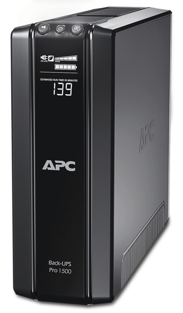 UPS APC, ” Back-UPS RS”, Line Int. cu management, tower, 1500VA/865W, AVR, IEC x 10, 1 x baterie APCRBC124, display LCD, back-up 11 – 20 min., „BR1500GI” (timbru verde 11 lei)