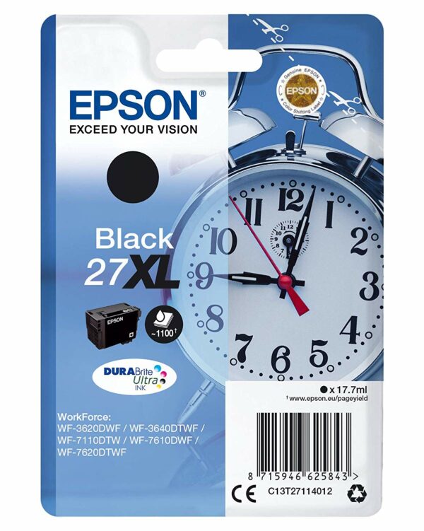 Cartus Cerneala Original Epson Black, nr.27XL, pentru WorkForce WF-7110|WF-7610, 1.1K, (timbru verde 0.15 lei), „C13T27114012”