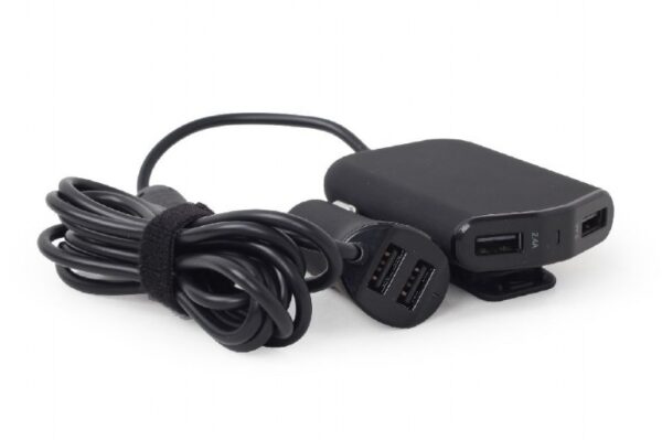 ALIMENTATOR auto GEMBIRD, 4 x USB, pt. bricheta auto 2 x USB, pt. bancheta din spate 2 x USB, 1.8m cablu, maxim 9.6A, black, „EG-4U-CAR-01” (timbru verde 0.18 lei)