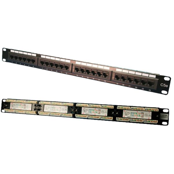 PATCH PANEL LOGILINK 24 porturi, UTP, Cat5e, 1U pentru rack 19″, black, „NP0027”