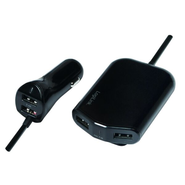 ALIMENTATOR auto LOGILINK, 4 x USB, pt. bricheta auto 2 x USB, pt. bancheta din spate 2 x USB, 1.8m cablu, maxim 9.6A, black, „PA0149” (include TV 0.18lei)