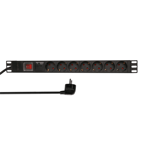 PDU LOGILINK 1U pt. rack 19 inch, 7 prize Schuko, intrare Schuko, max 16 A, protectie supratensiune, on/off, 2 m, „PDU7C01” (timbru verde 0.8 lei)