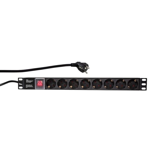 PDU LOGILINK 1U pt. rack 19 inch, 8 prize Schuko, intrare Schuko, max 16 A, on/off, 2 m, „PDU8C01” (timbru verde 0.8 lei)