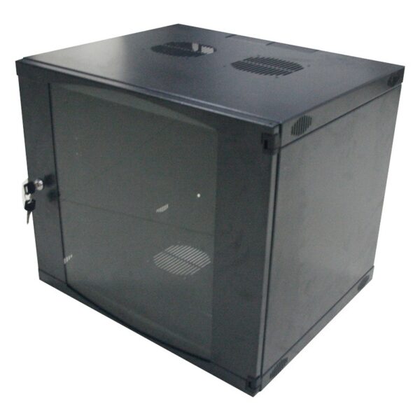 CABINET 19″ LOGILINK 12U 540x450mm, fixare pe perete, Flatpack (dezasamblat), Black, usa sticla cu blocare, otel 1.2mm, sarcina maxima 30Kg, „W12F64B”