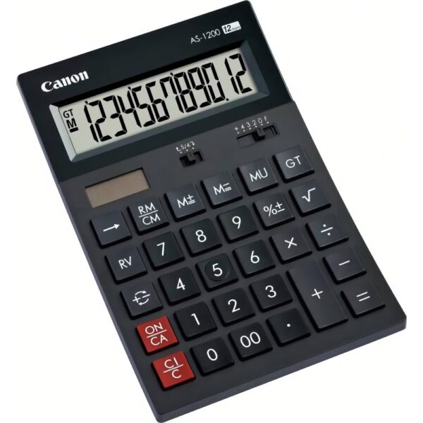 Calculator de birou CANON, AS-1200, ecran 12 digiti, alimentare solara si baterie, negru, „BE4599B001AA” (timbru verde 0.18 lei)