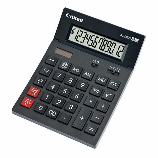 Calculator de birou CANON, AS-2200, ecran 12 digiti, alimentare solara si baterie, negru, „BE4584B001AA” (timbru verde 0.18 lei)