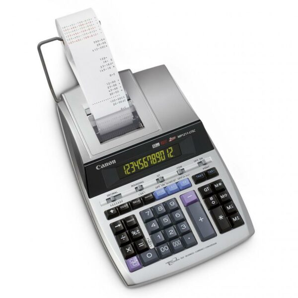 Calculator de birou CANON, MP-1211LTSC, ecran 12 digiti, alimentare baterie, display LCD, functie business, tax si conversie moneda, alb, „BE2496B001AA” (timbru verde 0.18 lei)