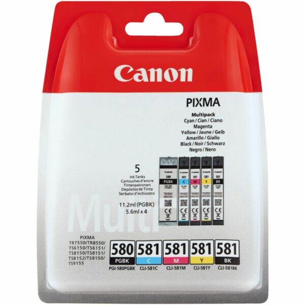 Combo-Pack Original Canon CMYKPB, PGI-580/CLI-581, pentru Pixma TR7550|TR8550|TS6150|TS6250|TS705|TS8150|TS8250|TS9150|TS9155|TS9550, , incl.TV 0.11 RON, „2078C005AA”