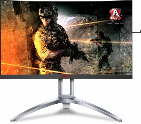 MONITOR AOC 27″ gaming, VA, WQHD (2560 x 1440), Wide, curbat, 400 cd/mp, 1 ms, VGA, HDMI x 2, DisplayPort x 2, „AG273QCX” (timbru verde 7 lei)