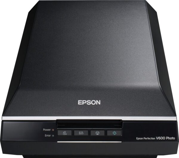 SCANNER EPSON Perfection V600 Photo, dimensiune A4, tip flatbed, viteza scanare: 25 s/pagina color 600dpi, 11s/pagina alb-negru, rezolutie optica 6400x9600dpi, senzor CCD, scanare film foto, interfata: USB 2.0. „B11B198033” (timbru verde 4 lei)