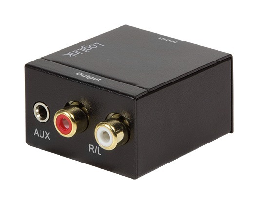 CONVERTOR audio LOGILINK, intrare: 1 x Toslink, 1 x Coaxial, iesire: 2 x RCA, 1 x 3.5mm jack, 24-bit, 96KHz, alimentator extern 5V / 1A, black, „CA0101” (include TV 0.18lei)