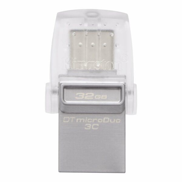 MEMORIE USB 3.0, USB 3.0 Type-C KINGSTON 32 GB, profil mic, OTG, argintiu & alb transparent, carcasa metalic & plastic „DataTraveler” „DTDUO3C/32GB” (timbru verde 0.03 lei)