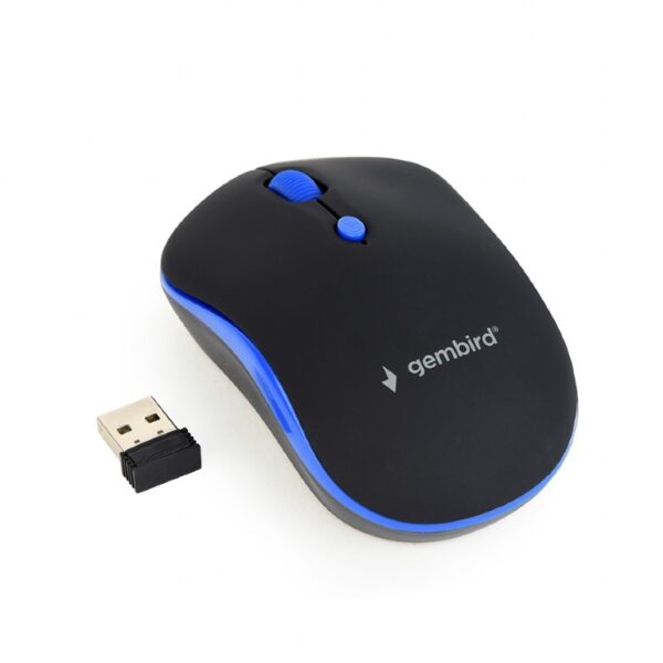 MOUSE GEMBIRD, PC sau NB, wireless, 2.4GHz, optic, 1600 dpi, butoane/scroll 4/1, , negru / albastru, „MUSW-4B-03-B” (timbru verde 0.18 lei)