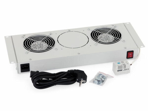 PANOU ventilatie TRITON pentru rack de podea 19, 2 ventilatoare 230V/60W cu termostat bimetalic, flux axial, gri „RAC-CH-X25-X1” (include TV 10lei)