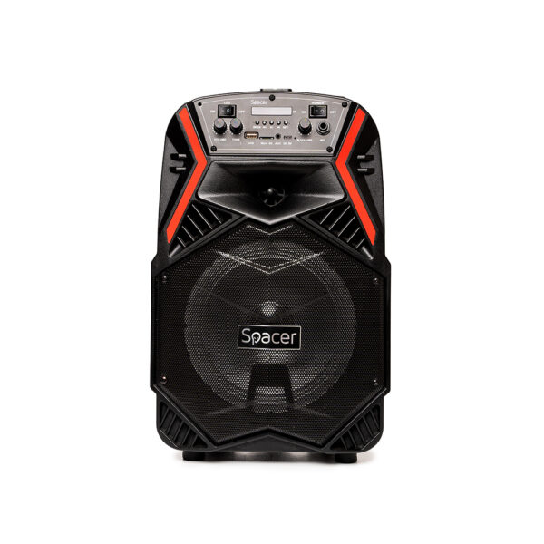 BOXA SPACER portabila bluetooth COUGAR, tip troler, RMS: 35W, 8″ woofer, acumulator 3.7V,1800 mAh, input : AUX audio, radio FM, guitar, USB/microSD, remote control, wireless microphone, black, „SPB-H8-BT” 43501597 (timbru verde 4.00 lei)