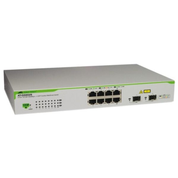 SWITCH ALLIED TELESIS, GS950/8, porturi Gigabit x 8, SFP x 2, managed, rackabil, carcasa metalica, „AT-GS950/8-50” (timbru verde 2 lei)