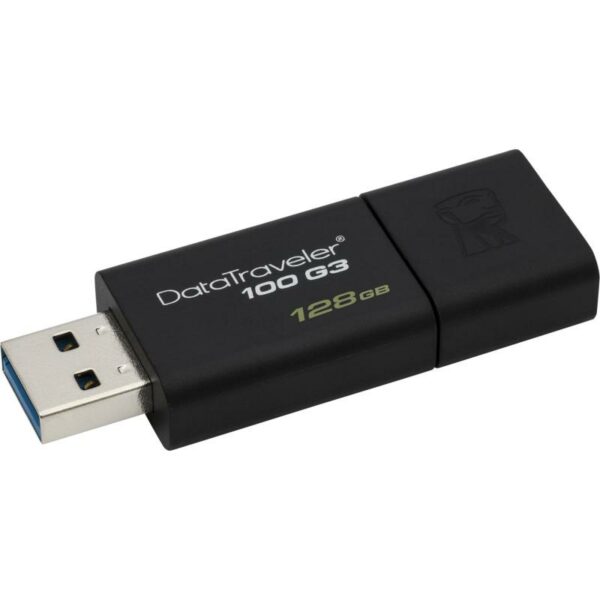 MEMORIE USB 3.0 KINGSTON 128 GB, cu capac, carcasa plastic, negru, „DT100G3/128GB” (timbru verde 0.03 lei)