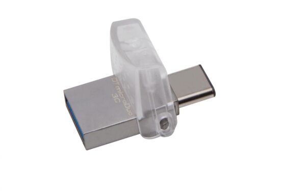 MEMORIE USB 3.0 | USB 3.0 Type-C KINGSTON 128 GB, profil mic | OTG, carcasa metalic & plastic, alb / argintiu, „DTDUO3C/128GB” (timbru verde 0.03 lei)