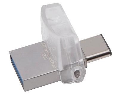 MEMORIE USB 3.0 | USB 3.0 Type-C KINGSTON 64 GB, profil mic | OTG, carcasa metalic & plastic, alb / argintiu, „DTDUO3C/64GB” (include TV 0.03 lei)