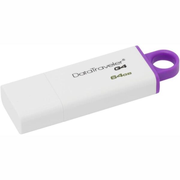 MEMORIE USB 3.0 KINGSTON 64 GB, cu capac, carcasa plastic, alb / mov, „DTIG4/64GB” (timbru verde 0.03 lei)
