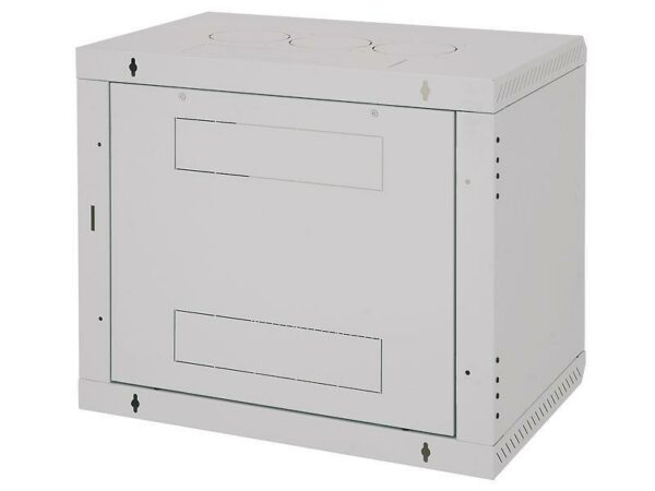 TRITON RACK de PERETE sectiune simpla 15U 600mm adancime usa sticla panouri laterale fixe sectiuni ventilatie activa, sectiuni acces cabluri sus/jos/spate securizare cu cheie, 1 pereche montanti reglabili IP30 gri „RBA-15-AS6-CAX-A6”