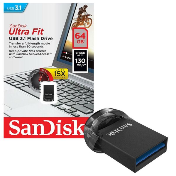 MEMORIE USB 3.1 SANDISK 64 GB, profil mic, carcasa plastic, negru, „SDCZ430-064G-G46” (timbru verde 0.03 lei)