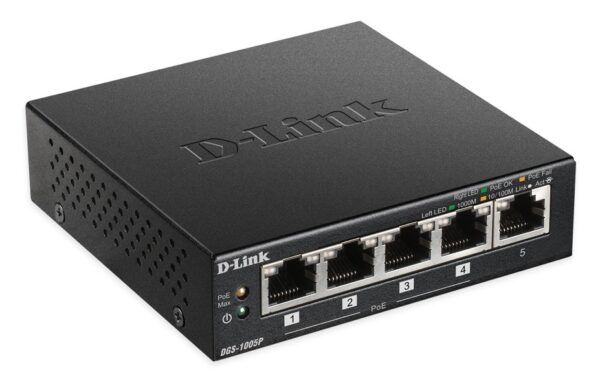 SWITCH D-LINK 5 porturi Gigabit, 4 porturi POE, carcasa metal. „DGS-1005P”(timbru verde 2 lei)