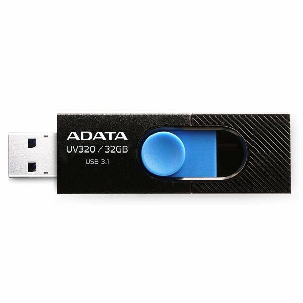 MEMORIE USB 3.2 ADATA 32 GB, retractabila, carcasa plastic, negru / albastru, „AUV320-32G-RBKBL” (timbru verde 0.03 lei)