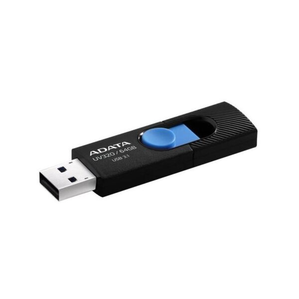 MEMORIE USB 3.2 ADATA 64 GB, retractabila, carcasa plastic, negru / albastru, „AUV320-64G-RBKBL” (timbru verde 0.03 lei)