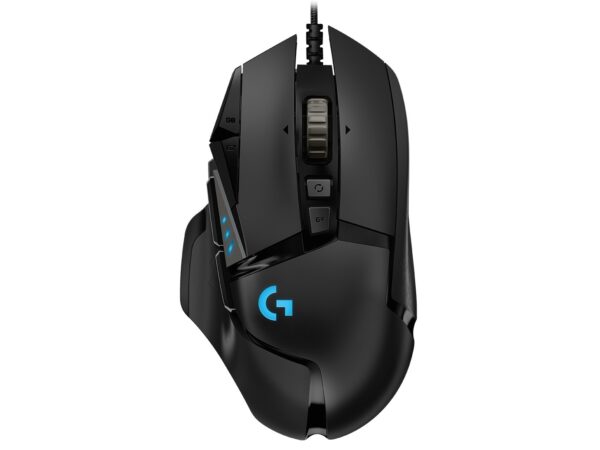 MOUSE LOGITECH, „G502”, gaming, cu fir, USB, optic, 16000 dpi, butoane/scroll 11/1, iluminare, butoane programabile, negru, „910-005470” (timbru verde 0.18 lei)