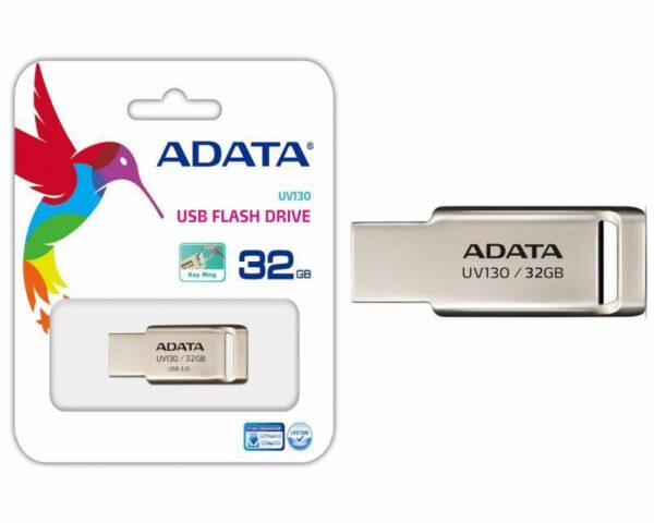 MEMORIE USB 2.0 ADATA 32 GB, profil mic, carcasa metalica, auriu, „AUV130-32G-RGD” (timbru verde 0.03 lei)
