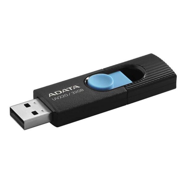 MEMORIE USB 2.0 ADATA 32 GB, retractabila, carcasa plastic, negru / albastru, „AUV220-32G-RBKBL” (timbru verde 0.03 lei)
