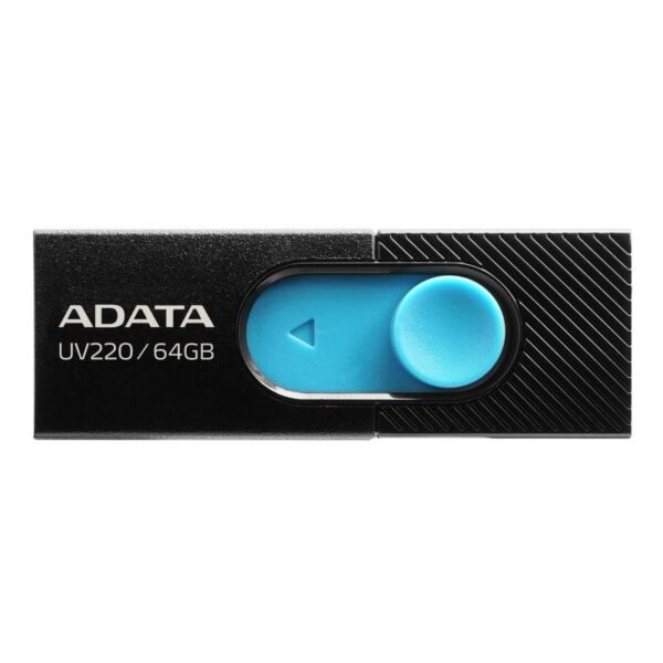 MEMORIE USB 2.0 ADATA 64 GB, retractabila, carcasa plastic, negru / albastru, „AUV220-64G-RBKBL” (timbru verde 0.03 lei)