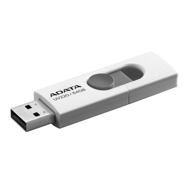 MEMORIE USB 2.0 ADATA 64 GB, retractabila, carcasa plastic, alb / gri, „AUV220-64G-RWHGY” (timbru verde 0.03 lei)
