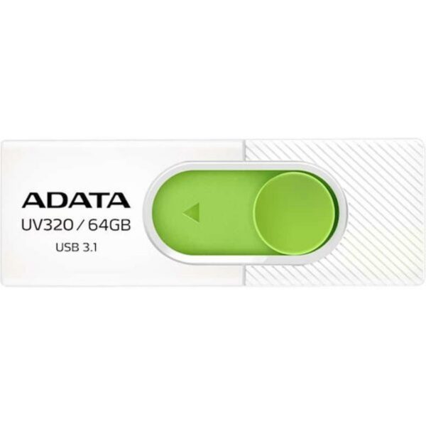 MEMORIE USB 3.2 ADATA 64 GB, retractabila, carcasa plastic, alb / verde, „AUV320-64G-RWHGN” (timbru verde 0.03 lei)